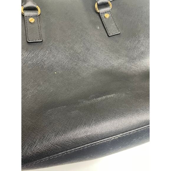 Michael Kors Hamilton Black Leather Satchel Shoulder Bag Tote Bag Gold Chain - Picture 12 of 13